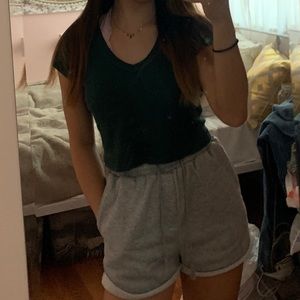 brandy melville dark green v neck top